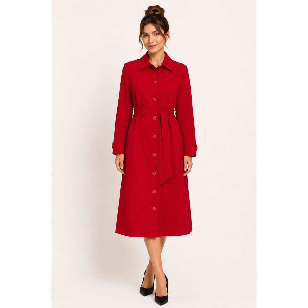 Vintage NWT Dillards Austin Reed DELANA Red 100% Worsted Wool Trench Coat Sz 10